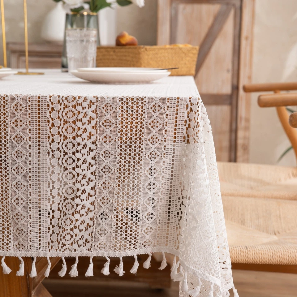 High Quality Washable Lace Wrinkle Free Tablecloth with Tassel - Image 2 of 4