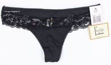 NWT FELINA F5693 "Summer Time" Low Rise Nylon w/ Lace Trim Thong, Black