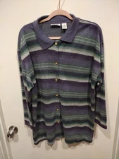 Gitano Vintage 90's Y2K Women's Purple Stripe Cardigan Sweater Top M-Lagenlook 