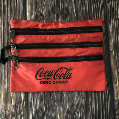Coca Cola Zero Sugar Red Four Zippered Pocket Bag Pouch School Travel Make-Up
