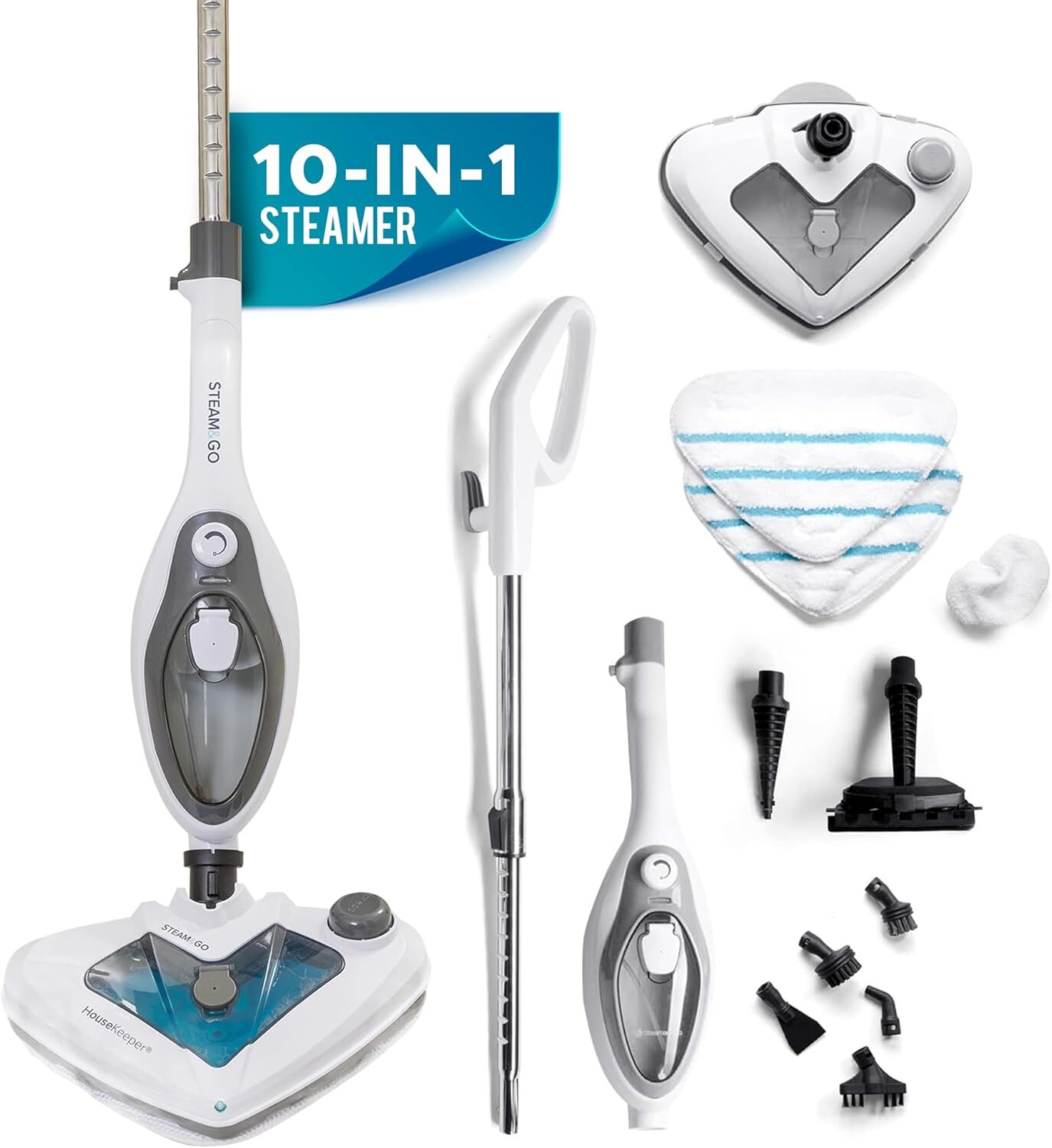10-in-1 Steam Mop with Detachable Tank and Detergent Dispenser in White  -image