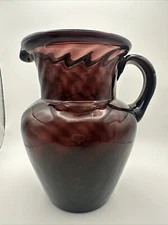 Amethyst Purple 6” Ribbed Art Glass Pitcher Hand Blown