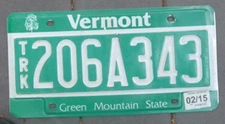 VERMONT 2015 Debossed license plate   206 A 343