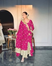 Launching Traditional Wear Pink Chinon Silk Salwar Kameez With Dupatta For Women