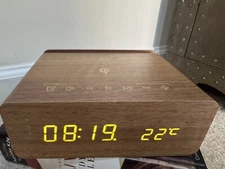 Ion Charge Time Plus Alarm Clock Speaker with Wireless Charging Pad - Tan Wood 