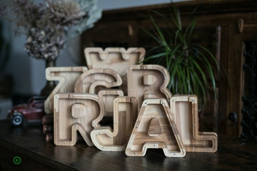 Wood Letter Piggy Bank Handmade Personalized Money Box Wood Coin Saving Medium - Picture 5 of 29