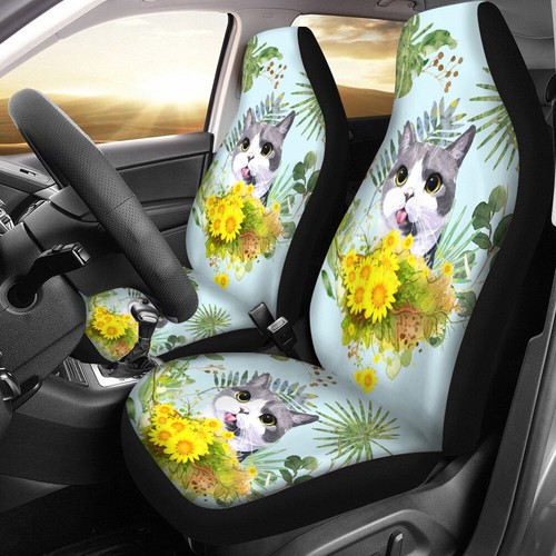 Universal Front Car Seat Covers Full Set of 2 Animal Lovely Puppy Kitten Pattern - Foto 8 di 10