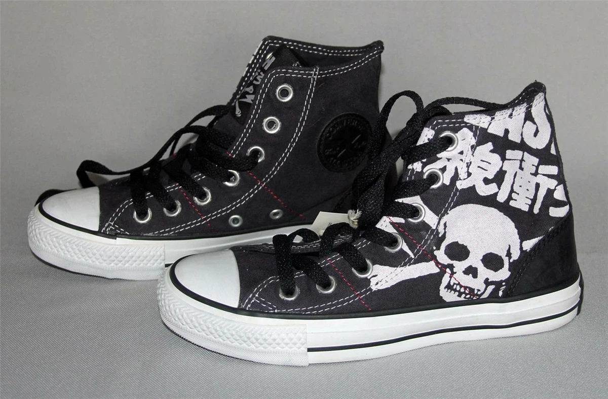 Converse The Clash Revolution Rock Skull Crossbones Black High Top Shoes Wm s 5
