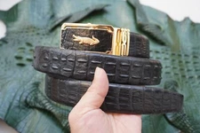 W1.5" Black Real Crocodile Hornback Leather Skin Men's Belt Automatic Buckle #1