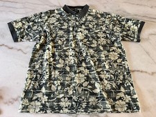 Izod Mens Shirt Large L Polo Floral Tropical Palm Vacay Tee Green Beige