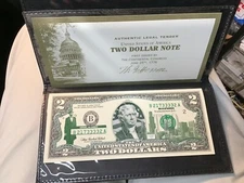 US COLORIZED $2 BANKNOTE ILLINOIS STATEHOOD UNCIRCULATED BILL IN FOLDER