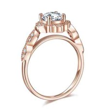 Vintage Style Art Deco Ring Solid 925 Sterling Silver Rose Gold Plated 1 Carat