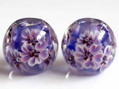 10pcs exquisite handmade Lampwork glass beads blue purple flower 14mm