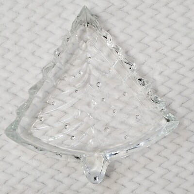 Christmas Tree Glass Candy Dish 8.5'' Clear Winter Holiday Party