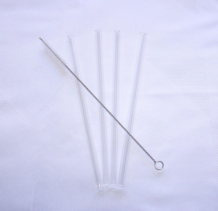 4 Glass pyrex Straws Brush & Bag Reusable Drinking Straw Clear Eco