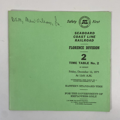 1975 Seaboard Coast Line Railroad Timetable 2 Florence Division SCL ETT
