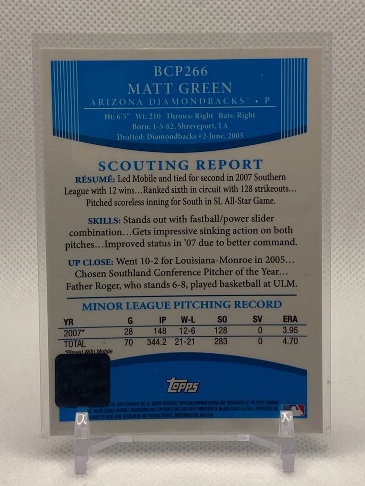 2008 Bowman Chrome Prospects #BCP266 Matt Green Auto - Image 3 of 3