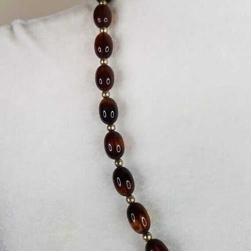 Rootbeer Brown Oval Bead 23" Necklace Gold Tone Spacer Beads - Picture 4 of 7