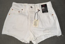 Levi s NWT White 501 High Rise Jean Shorts fringe Mom destructed 100 cotton 28