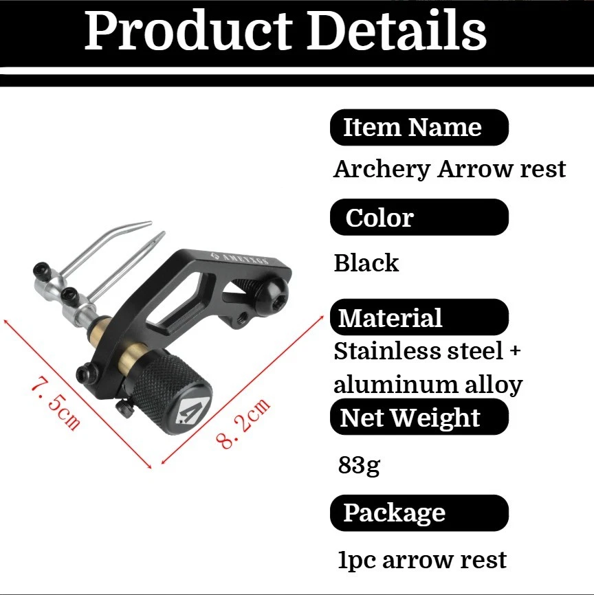 Archery Compound Bow Arrow Rest Adjustable Shooting Hunting Aluminum Alloy RH LH - Image 3 of 4