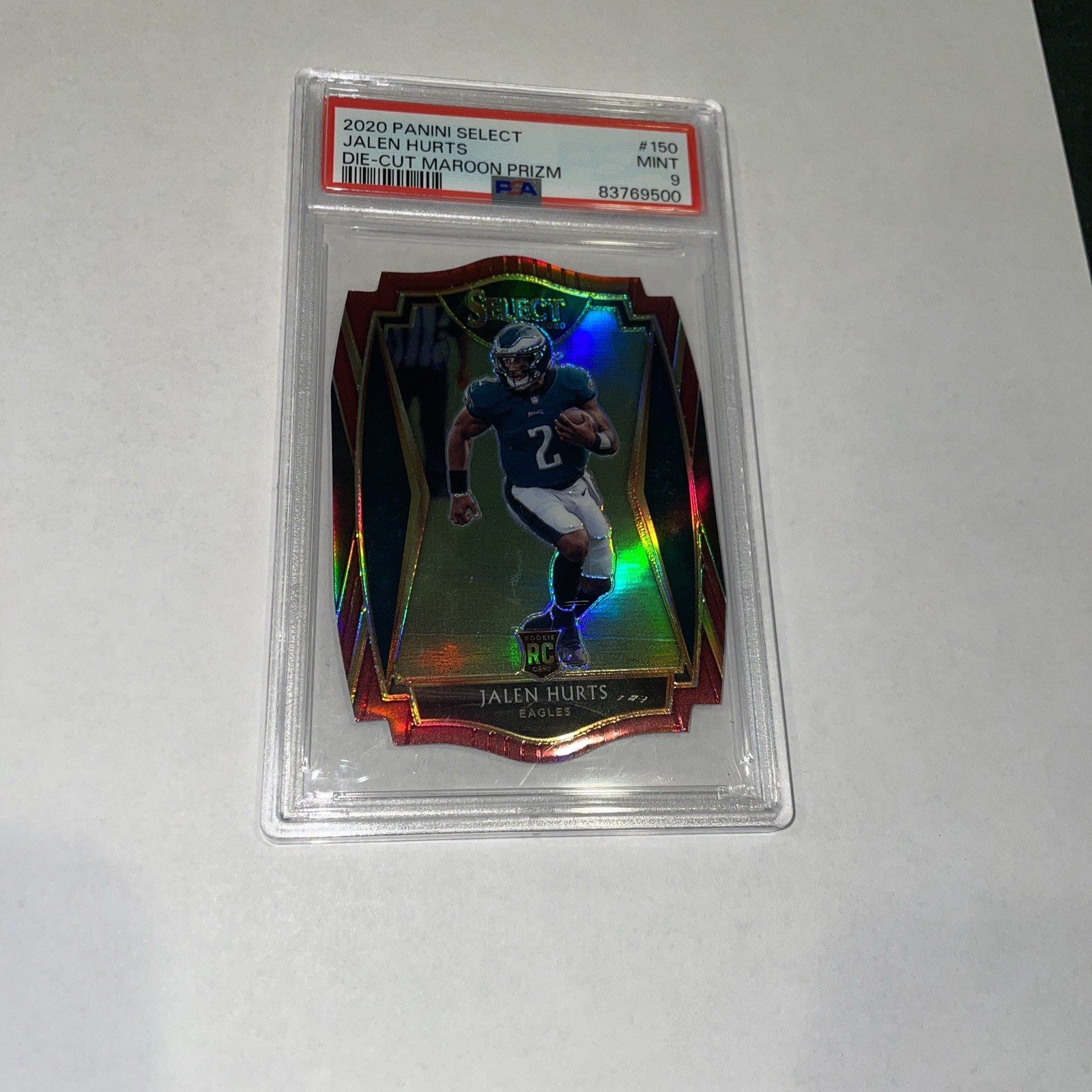 Jalen Hurts 2020 Panini Select Die Cut Maroon Prizm Football Card #150 PSA 9