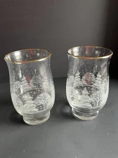 Libbey's Set Of 2 Christmas Snow Themed Etched Tumblers Gold Rim  5.25"x3"