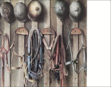 1987 Vintage Print Country Horse Riding Gear Helmets Bridle Southern Rustic Barn