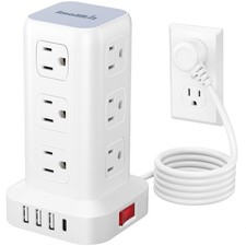 Tower Surge Protector Power Strip with 12 Outlets 4 USB 1 USB C, 6.5Feet Exte...
