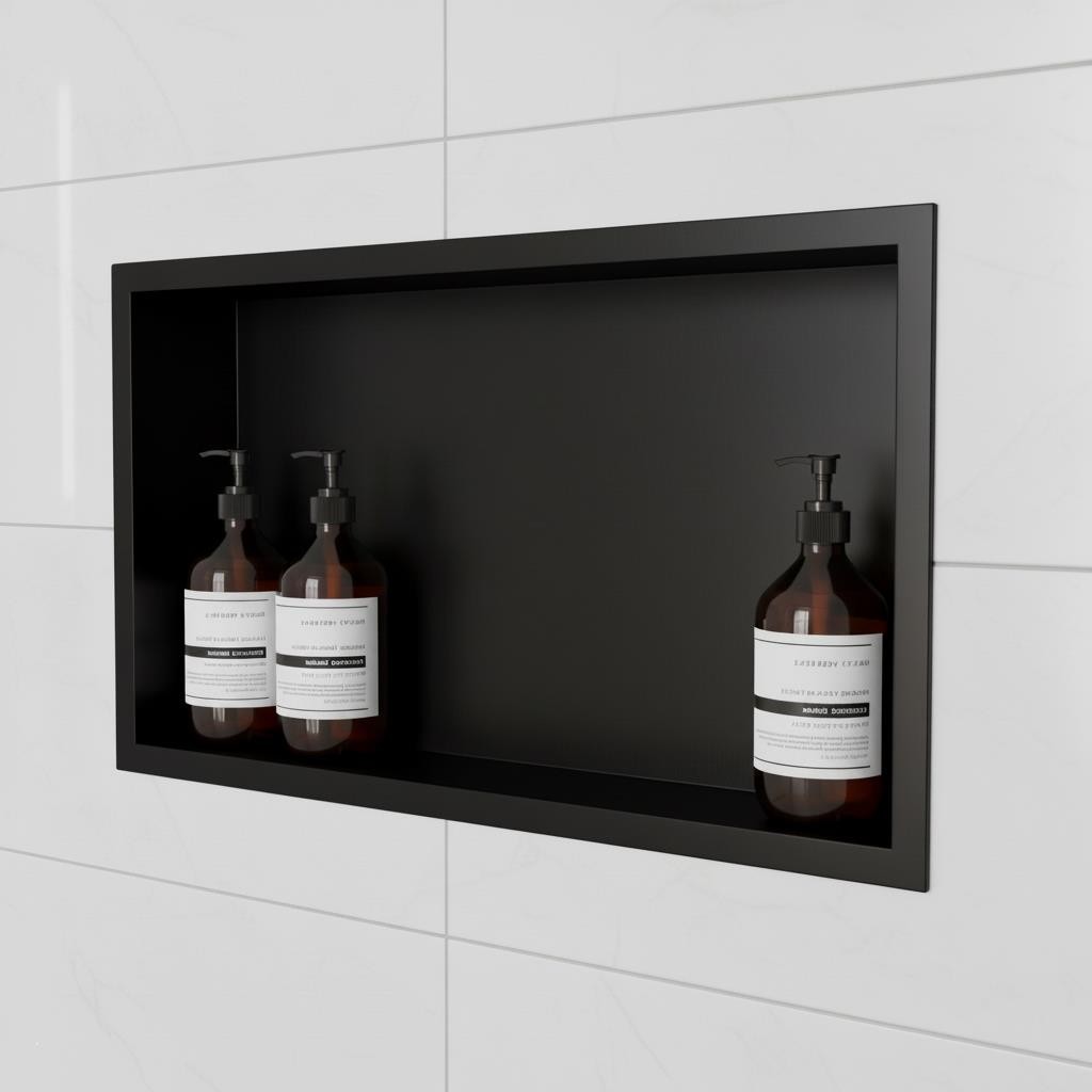 45x30cm Bathroom Shower Niche 304 Stainless Steel Recessed Storage Shelves Black