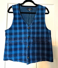 Vintage 1980s GUESS by Georges Marciano Blue Plaid Cotton Denim Vest S 82868C21