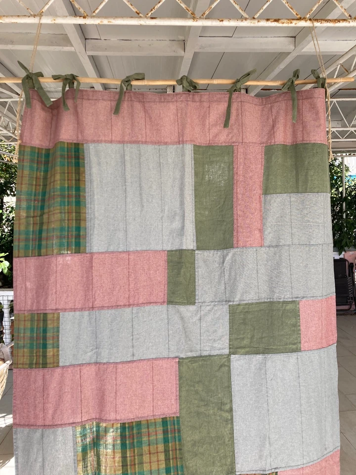 Cortina Boho 57" x 84" Hecho a Mano Panel Patchwork Tie-Top 100% Algodón Foto 3 de 4