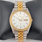 Vintage Seiko Quartz Two Tone Day Date Fluted Bezel Mens Watch 5Y23-8A69