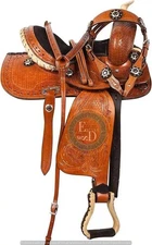 Western Barrel Leather Horse Saddle Full Tack Set. Size-10"-18" inch