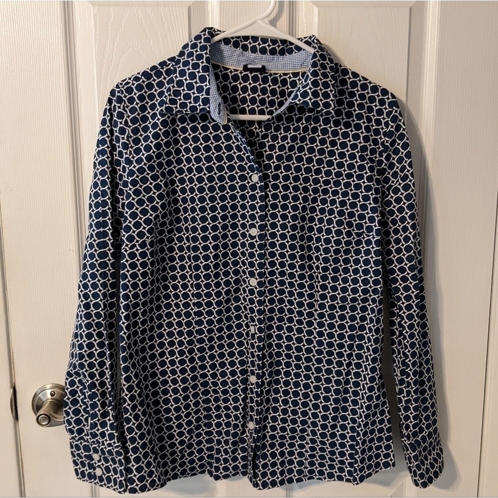 Basic Editions Blue and White Patterned Long Slee… - image 1