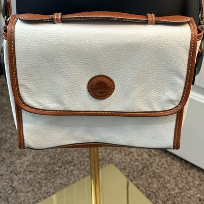 Vintage 90 s Esprit Cross Body Purse - White Pebble Texture with Brown Trim