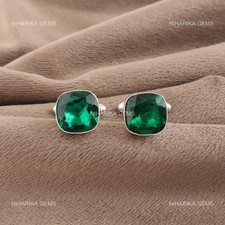 Green Emerald Gemstone 925 Silver Birthday Valentines May Mens Classic Cufflinks
