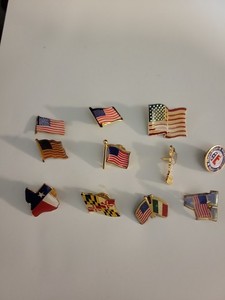 U.S.A. FLAGS SOME STATE FLAGS 11 TOTAL ARIZONA TEXAS MARYLAND & MORE LAPEL PINS