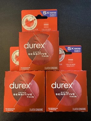 Durex Extra Sensitive Condom, 3 Count X3 PACK, EXP 08/2026