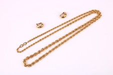 Duża biżuteria Naszyjnik Kolczyki Złoty odcień Przezroczyste kamienie Twist Chain x2 83,60g