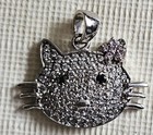 Sterling Silver (925) Cat (with Whiskers)  Pendant with Simulated Diamonds — photo 1