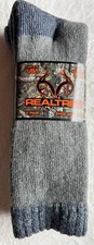 2 Pair Blue Gray REALTREE HEAVYWEIGHT MERINO WOOL BOOT SOCKS Size Large 9-13