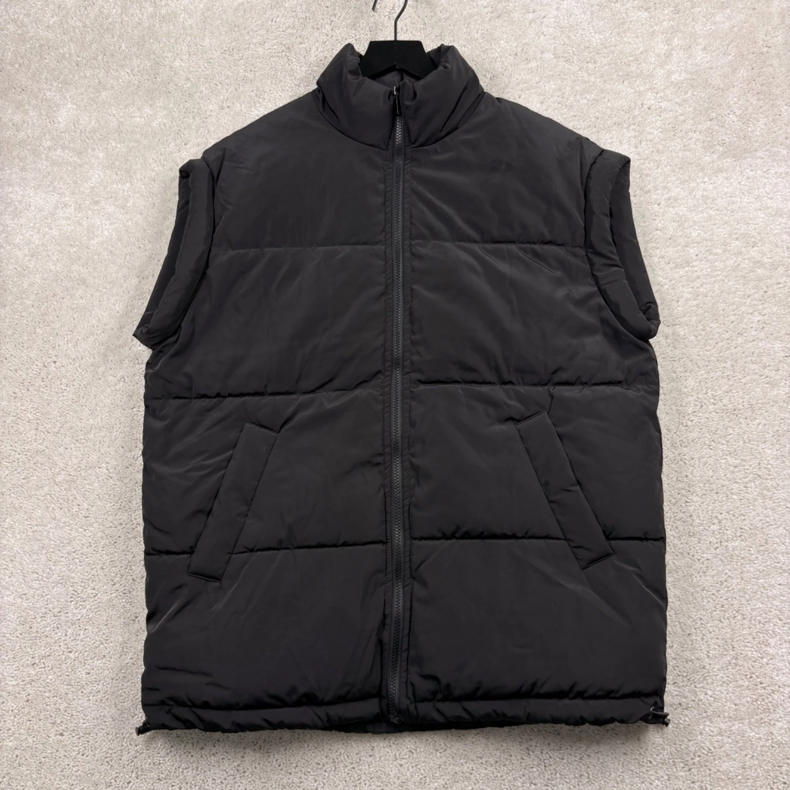 Divided Puffer Vest Mens Size Medium Black Full Zip Insulated Quilted Pockets