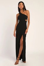 Lulus Show-Stopping Style One-Shoulder Cutout Maxi Dress Black Large