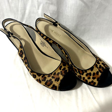 Nine West Slingback Peep Toe Leopard Stiletto Heels Sz 8 Cow Leather