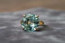 Blue Topaz Ring Anemone Handmade Gold Filled 16mm Faceted Round Cocktail