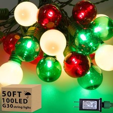 100 LED 50Ft Globe Christmas Lights Outdoor, Round G30 Christmas Small Balls ...