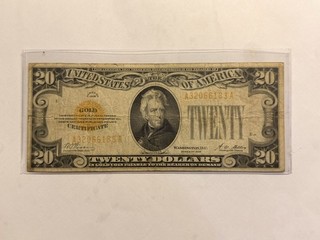 1928 $20 United States Gold Certificate Banknote Twenty Dollars Note