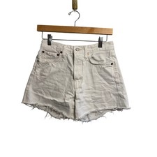 AGOLDE Womens Size 24 Long White High Rise Raw Hem DenimShorts SEE MEASUREMENTS