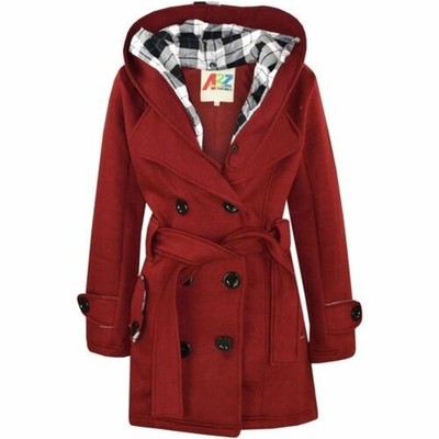Kinder Mädchen Mäntel Kapuze Trenchcoat Mantel Revers Wein Gepolstert Lang Jacke