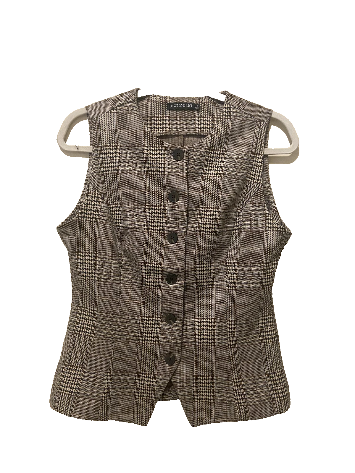 Dictionary Women’s Plaid Button Down Dressy Vest Layering Career Top Size Small